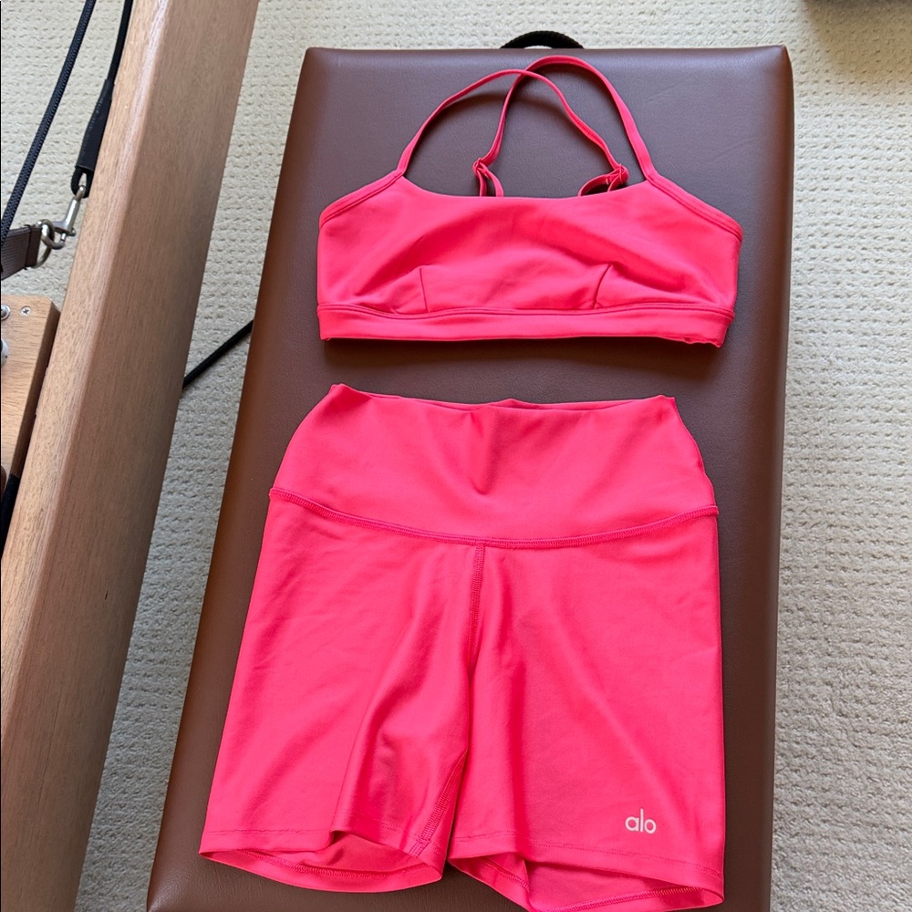 ALO Yoga Pink Sports Bra and Shorts Set